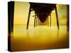 Pier over Golden Sand and Water-Jan Lakey-Stretched Canvas