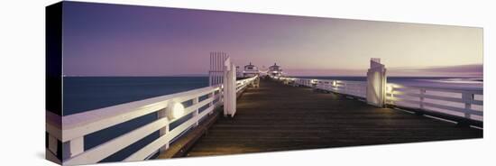 Pier over sea at sunset, Malibu Pier, Malibu, California, USA-Panoramic Images-Stretched Canvas