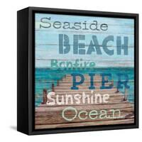 Pier View Weathered Wood Sign-Sam Appleman-Framed Stretched Canvas