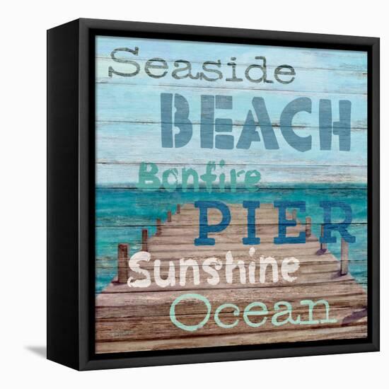 Pier View Weathered Wood Sign-Sam Appleman-Framed Stretched Canvas