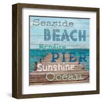 Pier View Weathered Wood Sign-Sam Appleman-Framed Art Print