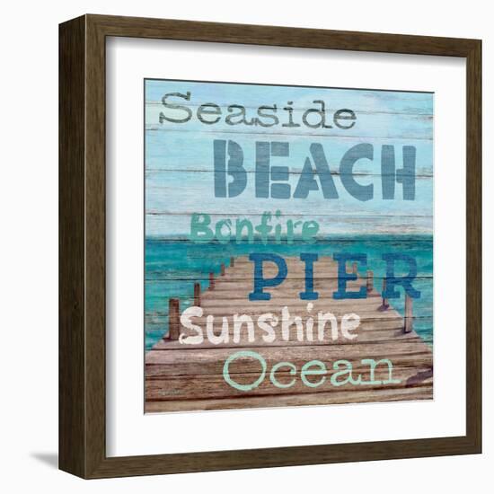 Pier View Weathered Wood Sign-Sam Appleman-Framed Art Print