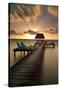 Pier with Palapa on Caribbean Sea at Sunrise, Caye Caulker Pier, Belize-null-Stretched Canvas