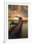 Pier with Palapa on Caribbean Sea at Sunrise, Caye Caulker Pier, Belize-null-Framed Photographic Print