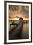 Pier with Palapa on Caribbean Sea at Sunrise, Caye Caulker Pier, Belize-null-Framed Photographic Print