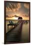 Pier with Palapa on Caribbean Sea at Sunrise, Caye Caulker Pier, Belize-null-Framed Photographic Print