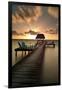 Pier with Palapa on Caribbean Sea at Sunrise, Caye Caulker Pier, Belize-null-Framed Photographic Print