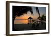Pier with Palapa on Caribbean Sea at Sunrise, Maya Beach, Stann Creek District, Belize-null-Framed Premium Photographic Print