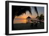 Pier with Palapa on Caribbean Sea at Sunrise, Maya Beach, Stann Creek District, Belize-null-Framed Premium Photographic Print