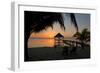 Pier with Palapa on Caribbean Sea at Sunrise, Maya Beach, Stann Creek District, Belize-null-Framed Premium Photographic Print