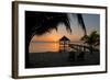 Pier with Palapa on Caribbean Sea at Sunrise, Maya Beach, Stann Creek District, Belize-null-Framed Photographic Print