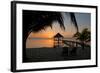 Pier with Palapa on Caribbean Sea at Sunrise, Maya Beach, Stann Creek District, Belize-null-Framed Photographic Print