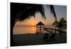 Pier with Palapa on Caribbean Sea at Sunrise, Maya Beach, Stann Creek District, Belize-null-Framed Photographic Print