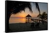 Pier with Palapa on Caribbean Sea at Sunrise, Maya Beach, Stann Creek District, Belize-null-Framed Stretched Canvas