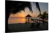 Pier with Palapa on Caribbean Sea at Sunrise, Maya Beach, Stann Creek District, Belize-null-Stretched Canvas