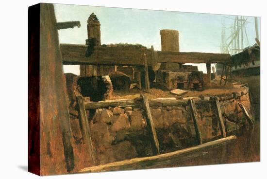 Pier with Ship-Albert Bierstadt-Stretched Canvas