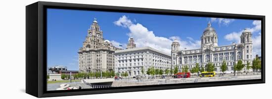 Pierhead Three Graces Buildings, Liverpool Waterfront, UNESCO Site, Liverpool, England, UK-Neale Clark-Framed Stretched Canvas