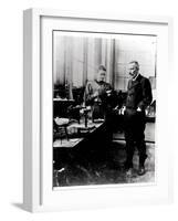 Pierre (1859-1906) and Marie Curie (1867-1934) in their Laboratory, c.1900-Valerian Gribayedoff-Framed Giclee Print