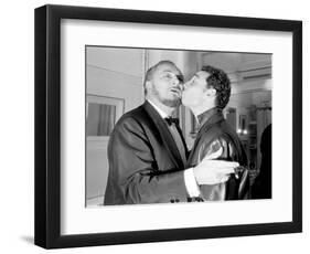 Pierre and Claude Brasseur Kissing-Marcel Begoin-Framed Photographic Print