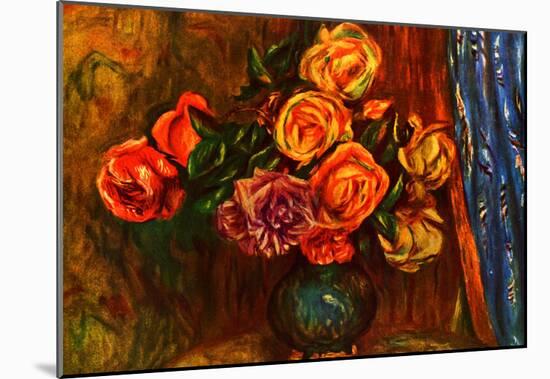 Pierre Auguste Renoir Still Life Roses Before a Blue Curtain Art Print Poster-null-Mounted Poster