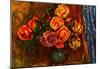 Pierre Auguste Renoir Still Life Roses Before a Blue Curtain Art Print Poster-null-Mounted Poster