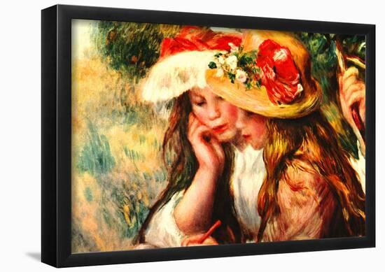 Pierre-Auguste Renoir (Two girls reading in a garden) Art Poster Print-null-Framed Poster