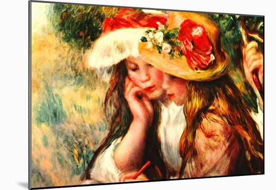 Pierre-Auguste Renoir (Two girls reading in a garden) Art Poster Print-null-Mounted Poster