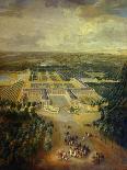 Vue du château de Madrid dans le bois de Boulogne vers 1722 - avec chasse au cerf du duc de-Pierre Denis Martin-Giclee Print