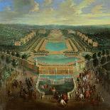 Vue du château de Madrid dans le bois de Boulogne vers 1722 - avec chasse au cerf du duc de-Pierre Denis Martin-Framed Giclee Print