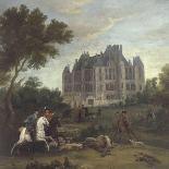 Vue du château de Madrid dans le bois de Boulogne vers 1722 - avec chasse au cerf du duc de-Pierre Denis Martin-Framed Giclee Print