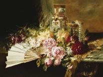 A Fan with Roses, Daisies and a Famille Rose Vase on a Draped Table-Pierre Garnier-Laminated Giclee Print