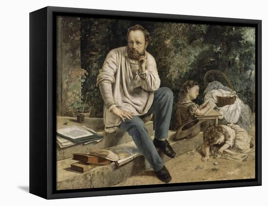 Pierre-Joseph Proudhon et ses enfants en 1853-Gustave Courbet-Framed Stretched Canvas