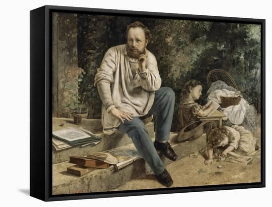 Pierre-Joseph Proudhon et ses enfants en 1853-Gustave Courbet-Framed Stretched Canvas