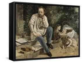 Pierre-Joseph Proudhon et ses enfants en 1853-Gustave Courbet-Framed Stretched Canvas