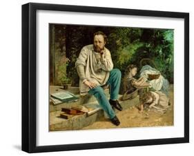 Pierre-Joseph Proudhon et ses enfants en 1863 - Pierre-Joseph Proudhon and his children, 1863.-Gustave Courbet-Framed Giclee Print