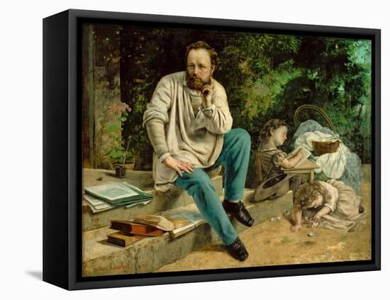 Pierre-Joseph Proudhon et ses enfants en 1863 - Pierre-Joseph Proudhon and his children, 1863.-Gustave Courbet-Framed Stretched Canvas