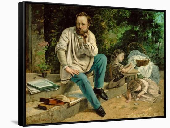 Pierre-Joseph Proudhon et ses enfants en 1863 - Pierre-Joseph Proudhon and his children, 1863.-Gustave Courbet-Framed Stretched Canvas