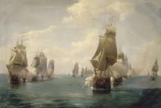 Combat du vaisseaux français le Romulus contre trois vaisseaux anglais à l'entrée de la rade de-Pierre Julien Gilbert-Giclee Print