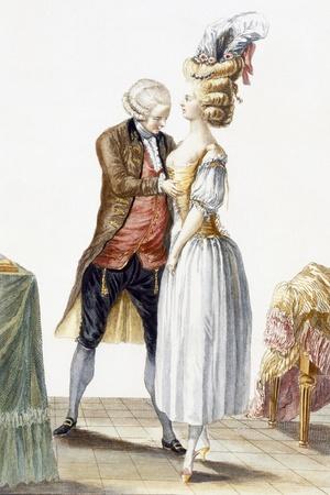 Elegant Lady at a Fitting with Her Tailor, Plate from 'Galerie Des Modes Et Costumes Francais'