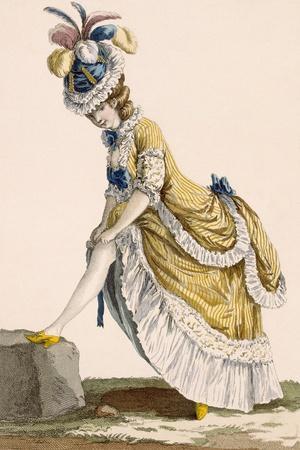 Lady Pulling Up Her Stocking, Engraved by Le Beau, Plate No.1
