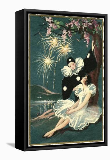 Pierrot and Ballerina with Fireworks-null-Framed Stretched Canvas