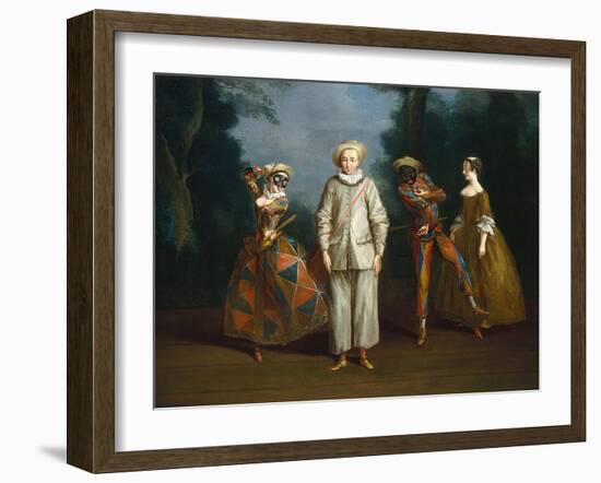 Pierrot and Harlequin-Philippe Mercier-Framed Art Print