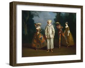 Pierrot and Harlequin-Philippe Mercier-Framed Art Print