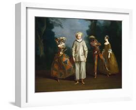 Pierrot and Harlequin-Philippe Mercier-Framed Art Print