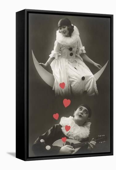 Pierrot and Pierrette with Lute and Moon-null-Framed Stretched Canvas
