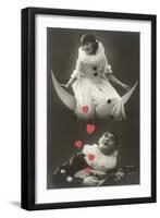 Pierrot and Pierrette with Lute and Moon-null-Framed Art Print