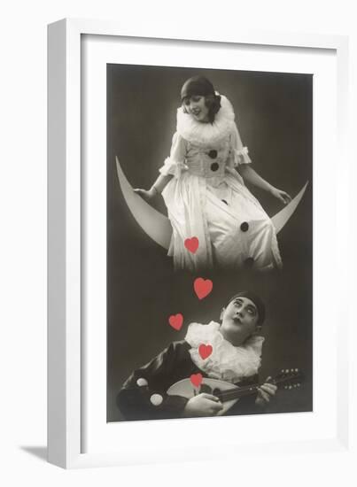 Pierrot and Pierrette with Lute and Moon-null-Framed Art Print