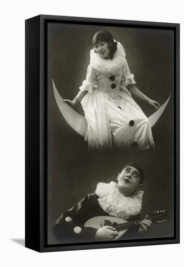 Pierrot and Pierrette with Moon and Lute-null-Framed Stretched Canvas