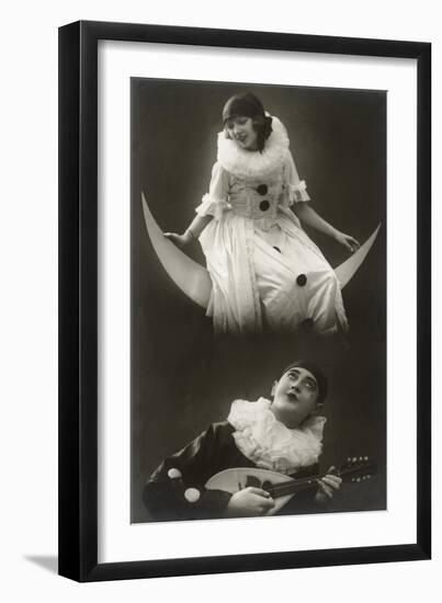 Pierrot and Pierrette with Moon and Lute-null-Framed Art Print