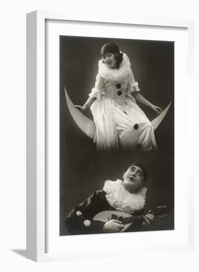 Pierrot and Pierrette with Moon and Lute-null-Framed Art Print